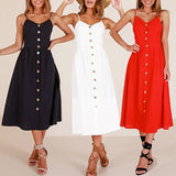 2019 Sexy Backless Floral Print Beach Summer Sexy Dress Casual Strap Button V Neck Red White Black Midi Dresses Sundress Female