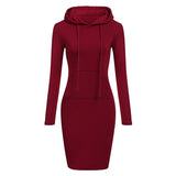 Autumn Winter Warm Sweatshirt Long-Sleeved Dress 2018 Woman Clothing Hooded Collar Pocket Design Simple Woman Dress