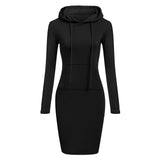 Autumn Winter Warm Sweatshirt Long-Sleeved Dress 2018 Woman Clothing Hooded Collar Pocket Design Simple Woman Dress