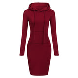 Autumn Winter Warm Sweatshirt Long-Sleeved Dress 2018 Woman Clothing Hooded Collar Pocket Design Simple Woman Dress